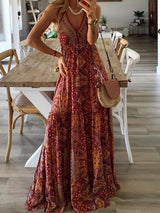V-neck Strap Bohemian Holiday Print Dress - Maxi Dresses - INS | Online Fashion Free Shipping Clothing, Dresses, Tops, Shoes - 15/07/2021 - 30-40 - Category_Maxi Dresses