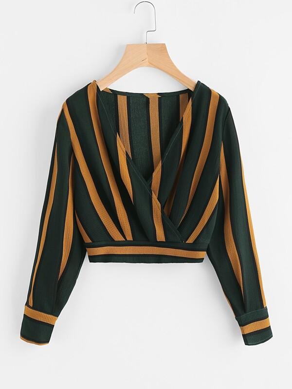 V Neck Striped Surplice Crop Top - INS | Online Fashion Free Shipping Clothing, Dresses, Tops, Shoes