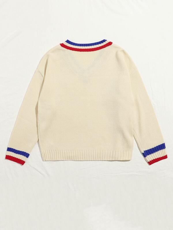 V Neck Striped Trim Sweater - INS | Online Fashion Free Shipping Clothing, Dresses, Tops, Shoes