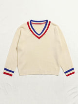 V Neck Striped Trim Sweater - INS | Online Fashion Free Shipping Clothing, Dresses, Tops, Shoes