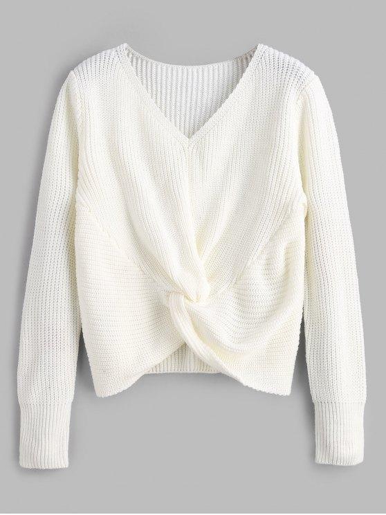 V Neck Twist Front Pullover Sweater - INS | Online Fashion Free Shipping Clothing, Dresses, Tops, Shoes