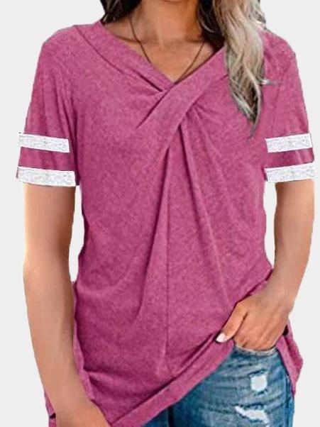 V-neck Twisted Solid Color Short Sleeve T-shirts - T-Shirts - INS | Online Fashion Free Shipping Clothing, Dresses, Tops, Shoes - 02/06/2021 - Category_T-Shirts - Color_Black