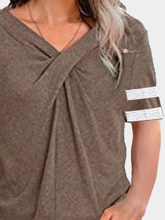 V-neck Twisted Solid Color Short Sleeve T-shirts - T-Shirts - INS | Online Fashion Free Shipping Clothing, Dresses, Tops, Shoes - 02/06/2021 - Category_T-Shirts - Color_Black