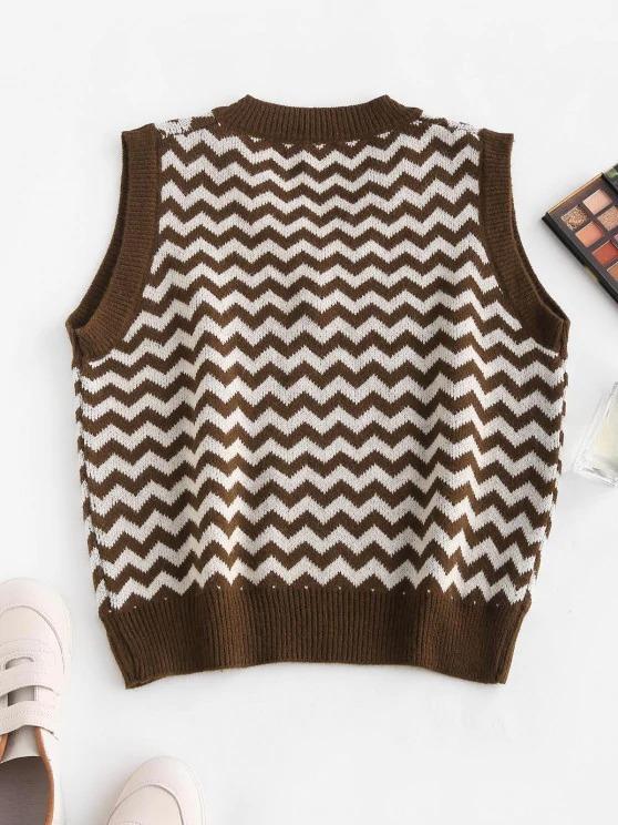 V Neck Zig Zag Graphic Sweater Vest - INS | Online Fashion Free Shipping Clothing, Dresses, Tops, Shoes