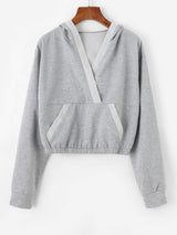 V Notch Kangaroo Pocket Crop Hoodie - INS | Online Fashion Free Shipping Clothing, Dresses, Tops, Shoes