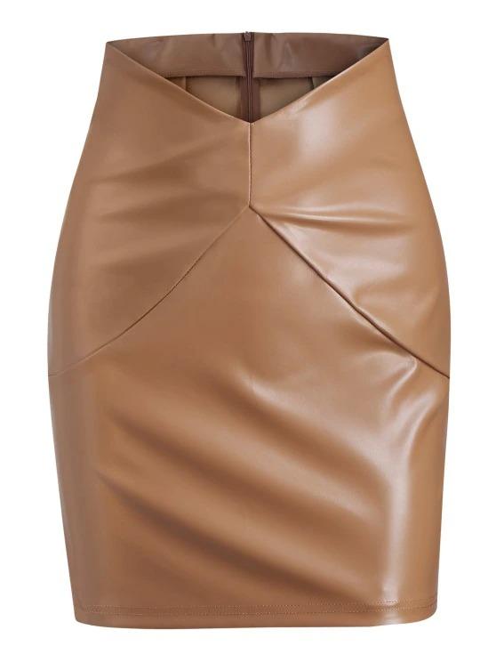 V-waist Faux Leather Mini Skirt - INS | Online Fashion Free Shipping Clothing, Dresses, Tops, Shoes