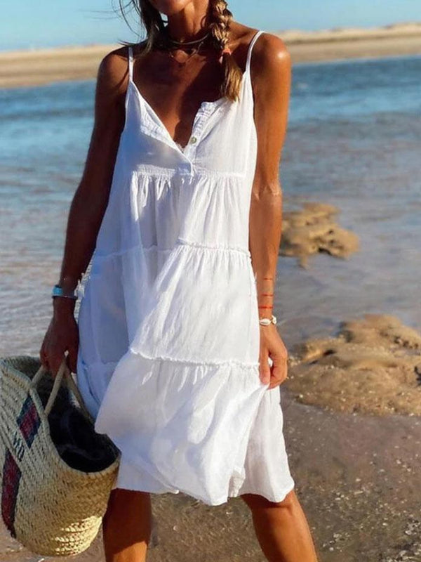 Vacation Beach Sleeveless Ruffle Dress - Mini Dresses - INS | Online Fashion Free Shipping Clothing, Dresses, Tops, Shoes - 09/07/2021 - 30-40 - Category_Mini Dresses