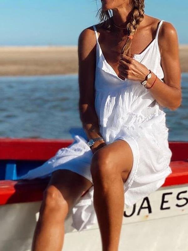 Vacation Beach Sleeveless Ruffle Dress - Mini Dresses - INS | Online Fashion Free Shipping Clothing, Dresses, Tops, Shoes - 09/07/2021 - 30-40 - Category_Mini Dresses