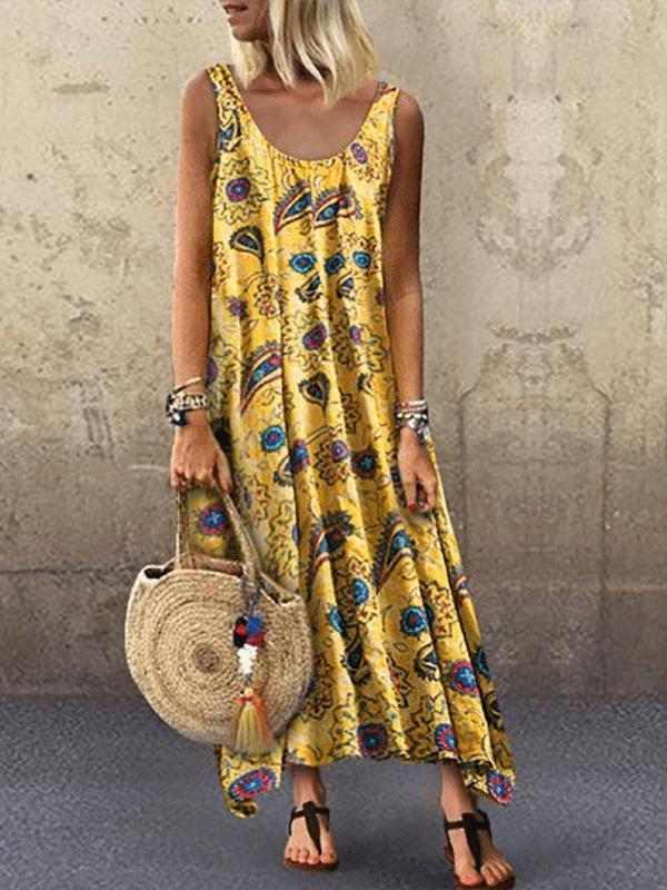 Vacation Print Round Neck Sleeveless Dress - Maxi Dresses - INS | Online Fashion Free Shipping Clothing, Dresses, Tops, Shoes - 24/05/2021 - Category_Maxi Dresses - Color_Green