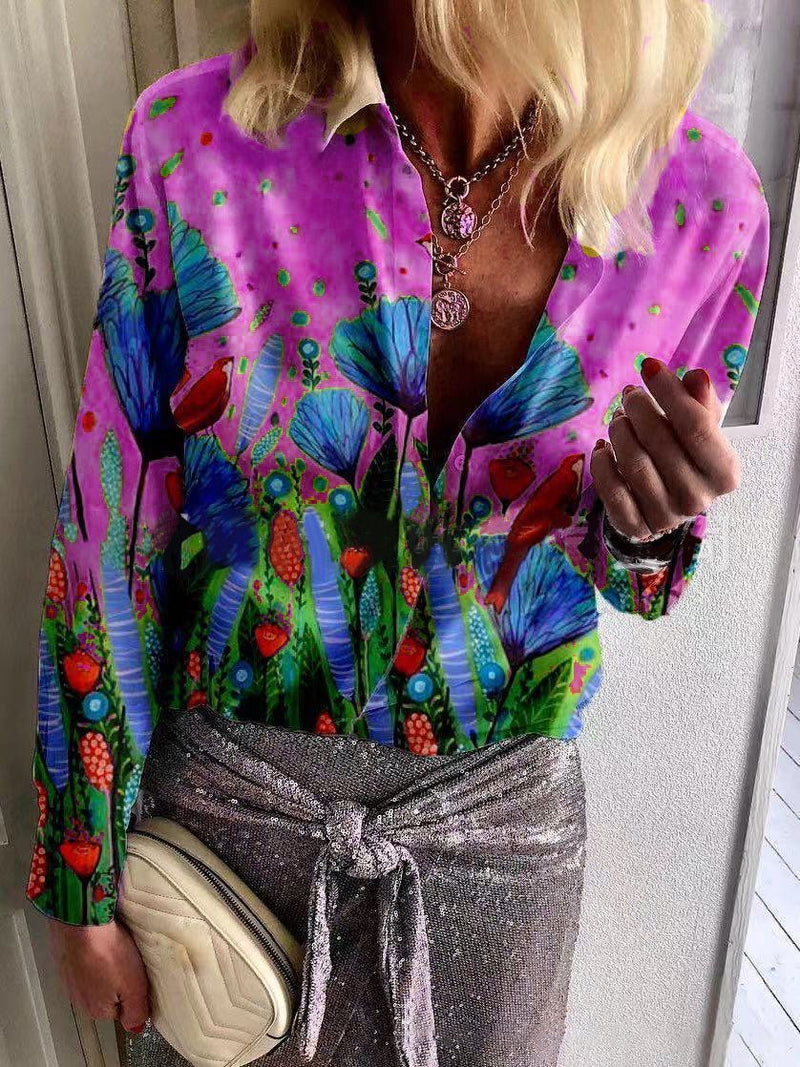 Vacation Style Casual Printed Long-sleeved Shirt - Blouses - INS | Online Fashion Free Shipping Clothing, Dresses, Tops, Shoes - 13/07/2021 - 20-30 - BLO2107131187