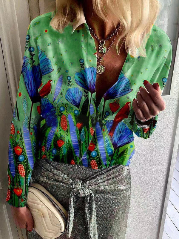 Vacation Style Casual Printed Long-sleeved Shirt - Blouses - INS | Online Fashion Free Shipping Clothing, Dresses, Tops, Shoes - 13/07/2021 - 20-30 - BLO2107131187