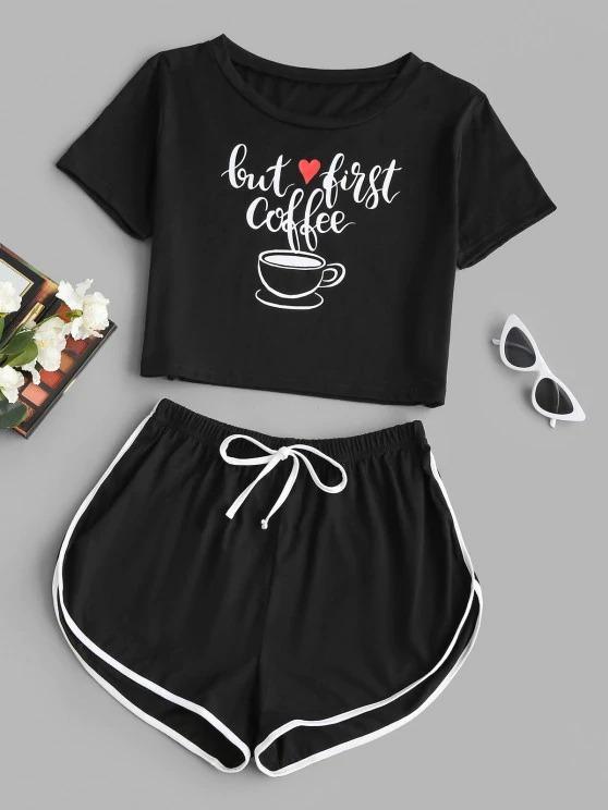 Valentine Heart Coffee Graphic Two Piece Set - INS | Online Fashion Free Shipping Clothing, Dresses, Tops, Shoes