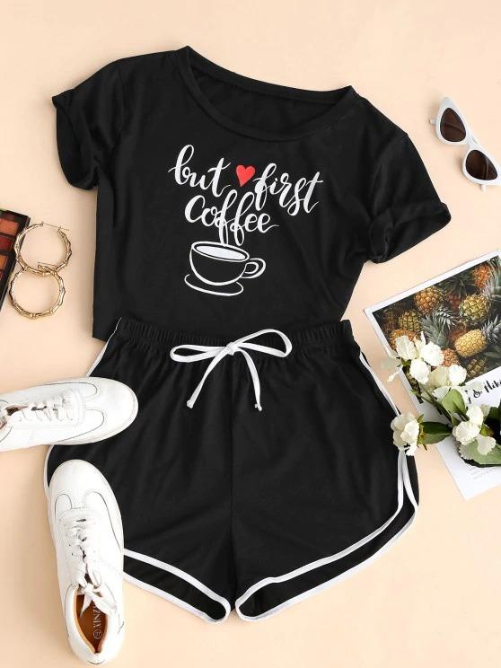 Valentine Heart Coffee Graphic Two Piece Set - INS | Online Fashion Free Shipping Clothing, Dresses, Tops, Shoes