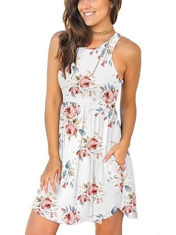 Vest Round Neck Pocket Floral Dress - Mini Dresses - INS | Online Fashion Free Shipping Clothing, Dresses, Tops, Shoes - 07/04/2021 - 2XL - DRE210407711