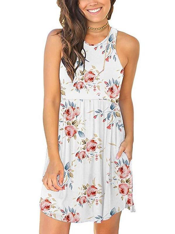 Vest Round Neck Pocket Floral Dress - Mini Dresses - INS | Online Fashion Free Shipping Clothing, Dresses, Tops, Shoes - 07/04/2021 - 2XL - DRE210407711