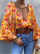Vintage Butterfly Long Sleeve V-Neck Blouses - Blouses - INS | Online Fashion Free Shipping Clothing, Dresses, Tops, Shoes - 17/06/2021 - 30-40 - Category_Blouses