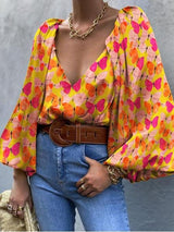 Vintage Butterfly Long Sleeve V-Neck Blouses - Blouses - INS | Online Fashion Free Shipping Clothing, Dresses, Tops, Shoes - 17/06/2021 - 30-40 - Category_Blouses
