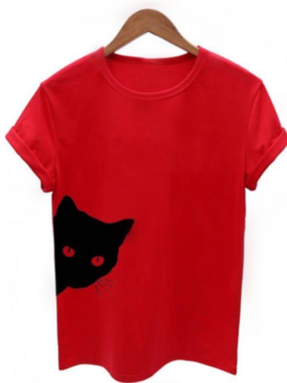 Vintage Cat Short-Sleeved Woman - INS | Online Fashion Free Shipping Clothing, Dresses, Tops, Shoes