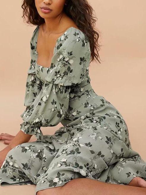 Vintage Ditsy-floral Square Collar Maxi Dress - Maxi Dresses - INS | Online Fashion Free Shipping Clothing, Dresses, Tops, Shoes - 01/04/2021 - Autumn - chiffon-dress