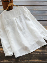 Vintage Embroidery Flowers V Neck Flax Shirts - Blouses - INS | Online Fashion Free Shipping Clothing, Dresses, Tops, Shoes - 06//04/2021 - Autumn - Blouses