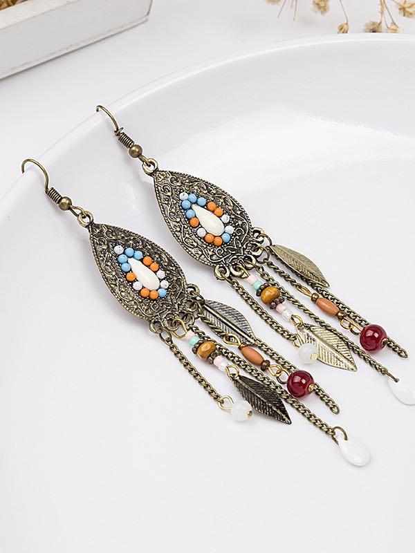 Vintage Leaf Bead Tassel Water-Drop Shaped Earrings - INS | Online Fashion Free Shipping Clothing, Dresses, Tops, Shoes