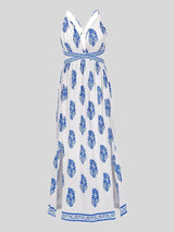 Vintage Printed Open-back Bohemian Skirt - Maxi Dresses - INS | Online Fashion Free Shipping Clothing, Dresses, Tops, Shoes - 07/06/2021 - Color_Blue - Color_White
