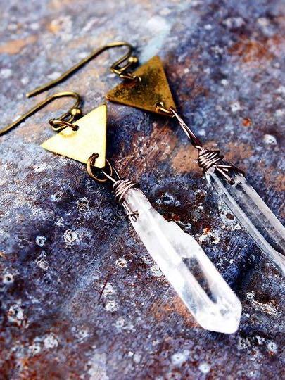 Vintage triangle disc winding quartz stone pendant earrings - INS | Online Fashion Free Shipping Clothing, Dresses, Tops, Shoes