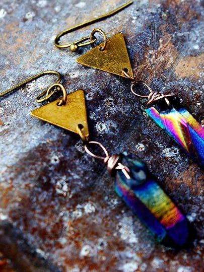 Vintage triangle disc winding quartz stone pendant earrings - INS | Online Fashion Free Shipping Clothing, Dresses, Tops, Shoes