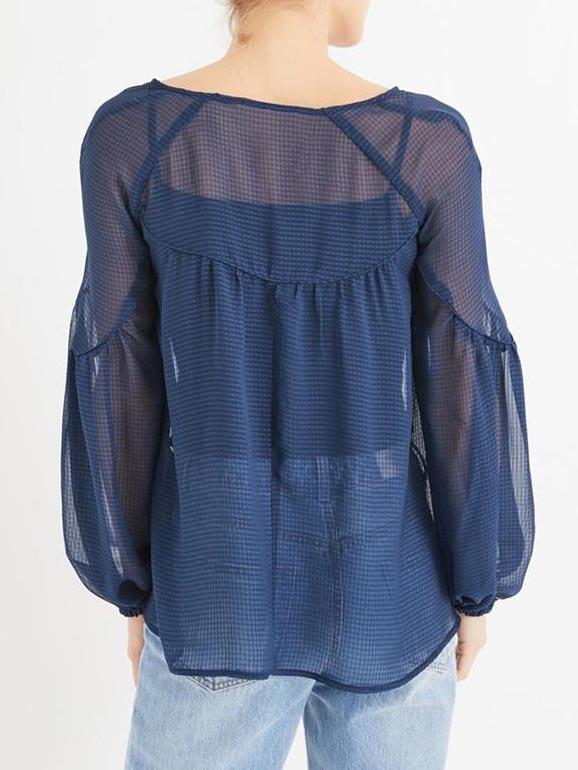 Waffle Lattice Long Sleeve See-Through Chiffon Blouse - Blouses - INS | Online Fashion Free Shipping Clothing, Dresses, Tops, Shoes - 14/04/2021 - Blouses - Color_Blue