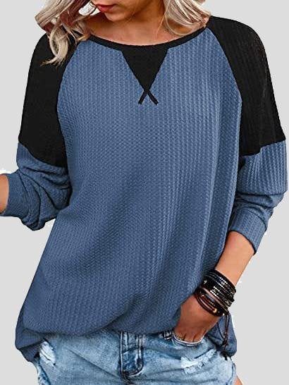 Waffle Stitching Round Neck Raglan Long Sleeve T-shirt - T-shirts - INS | Online Fashion Free Shipping Clothing, Dresses, Tops, Shoes - 12/07/2021 - 20-30 - color-black