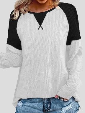 Waffle Stitching Round Neck Raglan Long Sleeve T-shirt - T-shirts - INS | Online Fashion Free Shipping Clothing, Dresses, Tops, Shoes - 12/07/2021 - 20-30 - color-black