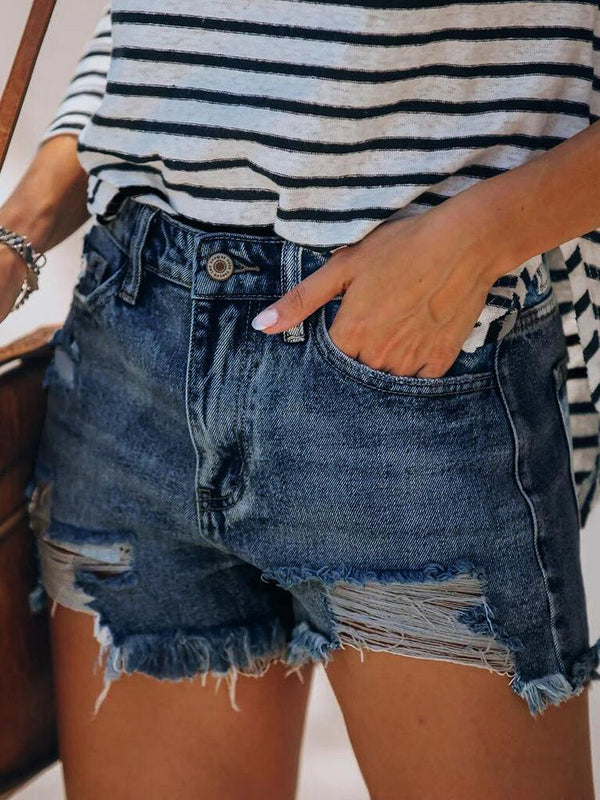 Washed Hot Pants With Micro Fringed Holes Ripped Denim Shorts - Shorts - INS | Online Fashion Free Shipping Clothing, Dresses, Tops, Shoes - 20-30 - 21/07/2021 - Bottoms