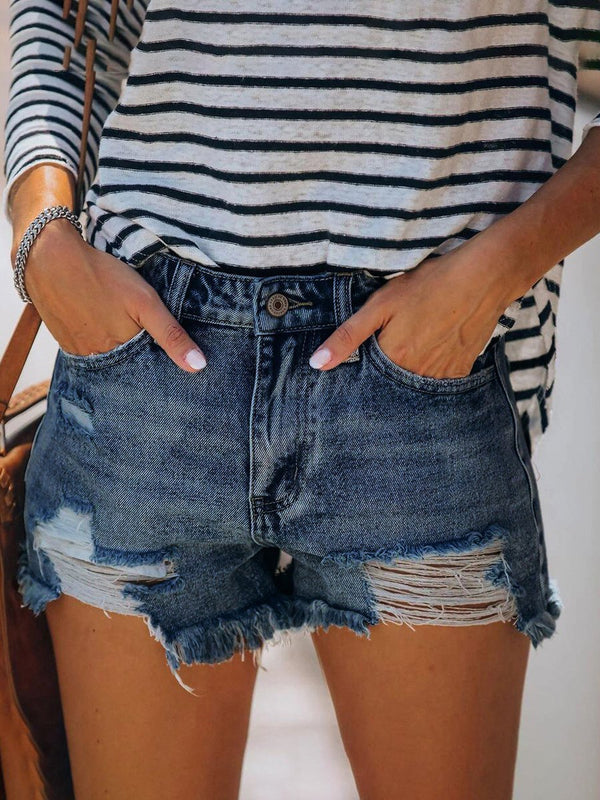 Washed Hot Pants With Micro Fringed Holes Ripped Denim Shorts - Shorts - INS | Online Fashion Free Shipping Clothing, Dresses, Tops, Shoes - 20-30 - 21/07/2021 - Bottoms