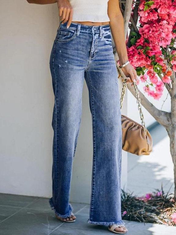 Washed Mid-waist Women's Straight-leg Jeans - Jeans - INS | Online Fashion Free Shipping Clothing, Dresses, Tops, Shoes - 23/07/2021 - 30-40 - Bottoms