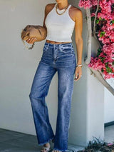 Washed Mid-waist Women's Straight-leg Jeans - Jeans - INS | Online Fashion Free Shipping Clothing, Dresses, Tops, Shoes - 23/07/2021 - 30-40 - Bottoms