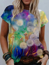 Watercolor Floral Print Round Neck Short Sleeve T-Shirt - T-Shirts - INS | Online Fashion Free Shipping Clothing, Dresses, Tops, Shoes - 10-20 - 25/06/2021 - Category_T-Shirts