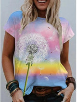 Watercolor Floral Print Round Neck Short Sleeve T-Shirt - T-Shirts - INS | Online Fashion Free Shipping Clothing, Dresses, Tops, Shoes - 10-20 - 25/06/2021 - Category_T-Shirts