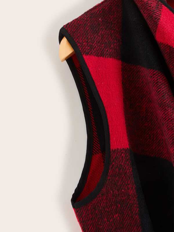 Waterfall Collar Buffalo Plaid Vest Coat - INS | Online Fashion Free Shipping Clothing, Dresses, Tops, Shoes