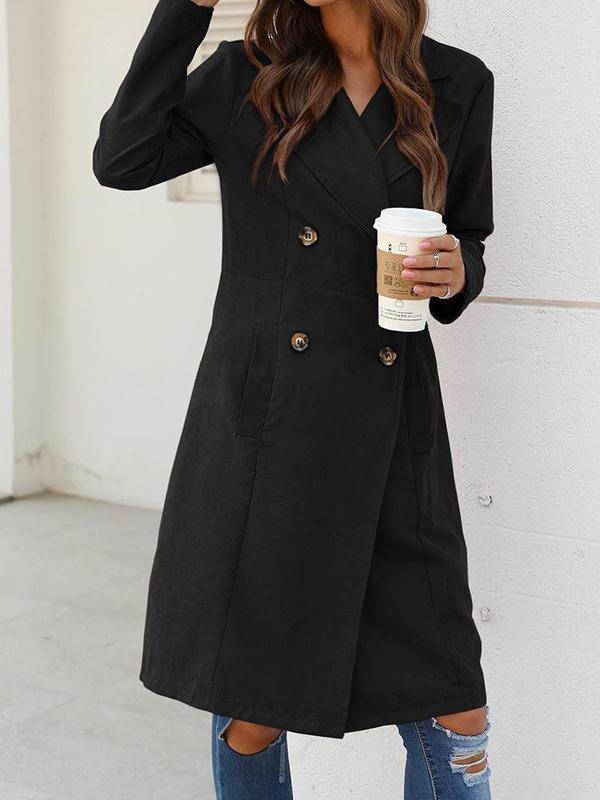 Waterfall Collar Double Breasted Trench Coat - Coats - INS | Online Fashion Free Shipping Clothing, Dresses, Tops, Shoes - 01/26/2021 - Black - Brown