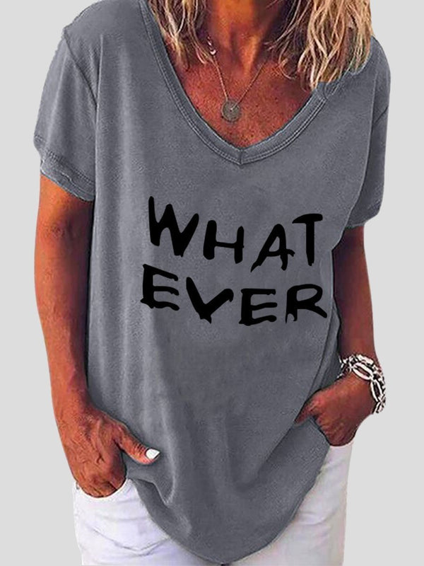 Whatever Letter Print Short Sleeve V-neck T-shirt - T-shirts - INS | Online Fashion Free Shipping Clothing, Dresses, Tops, Shoes - 10-20 - 13/07/2021 - color-black