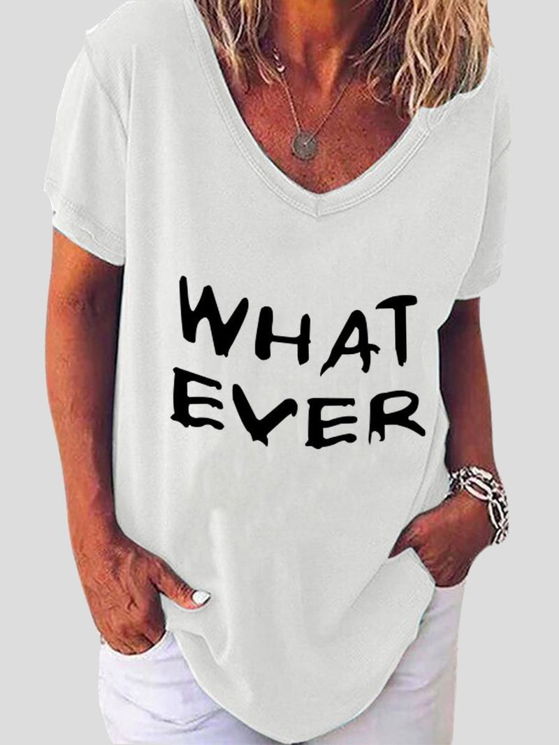 Whatever Letter Print Short Sleeve V-neck T-shirt - T-shirts - INS | Online Fashion Free Shipping Clothing, Dresses, Tops, Shoes - 10-20 - 13/07/2021 - color-black