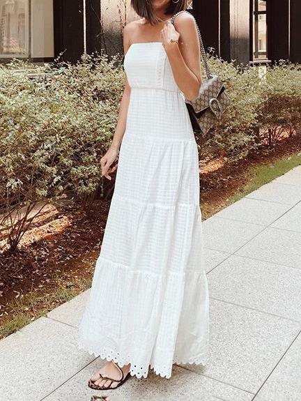 White Color Tube Top Off Shoulder Long Holiday Dress - Maxi Dresses - INS | Online Fashion Free Shipping Clothing, Dresses, Tops, Shoes - 08/07/2021 - 30-40 - color-white
