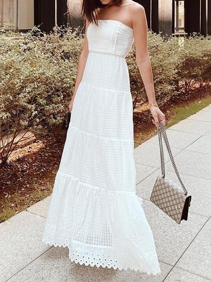 White Color Tube Top Off Shoulder Long Holiday Dress - Maxi Dresses - INS | Online Fashion Free Shipping Clothing, Dresses, Tops, Shoes - 08/07/2021 - 30-40 - color-white