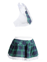 White Halter Tank Tops & Plaid Skirt Lingerie Set - Lingerie - INS | Online Fashion Free Shipping Clothing, Dresses, Tops, Shoes - 07/06/2021 - Color_Green - LIN210318187