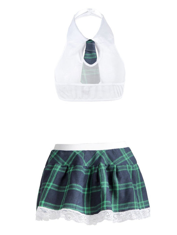 White Halter Tank Tops & Plaid Skirt Lingerie Set - Lingerie - INS | Online Fashion Free Shipping Clothing, Dresses, Tops, Shoes - 07/06/2021 - Color_Green - LIN210318187