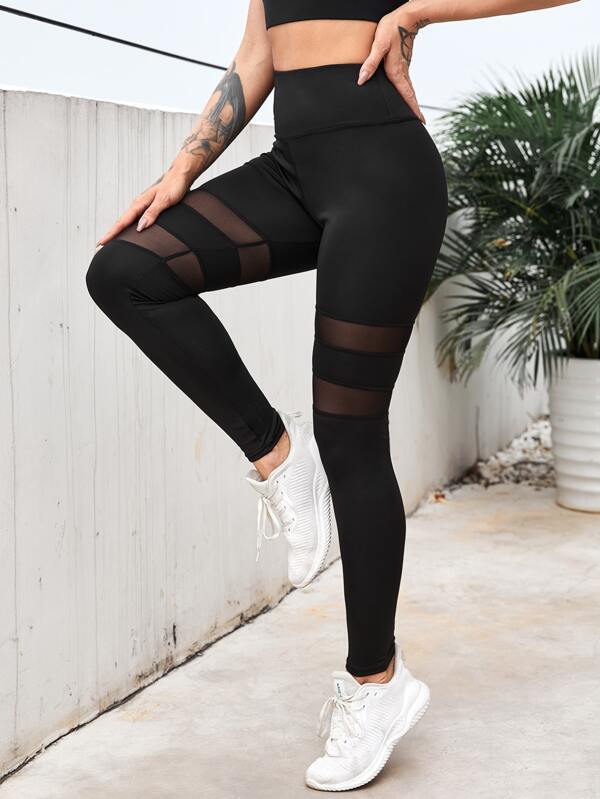 Wide Band Waist Contrast Mesh Sports Leggings - INS | Online Fashion Free Shipping Clothing, Dresses, Tops, Shoes