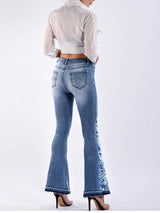 Wide-foot Washed Flared Plus Size Embroidered Jeans - Jeans - INS | Online Fashion Free Shipping Clothing, Dresses, Tops, Shoes - 10/05/2021 - 1005V3 - Color_Blue