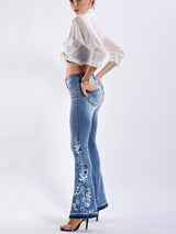 Wide-foot Washed Flared Plus Size Embroidered Jeans - Jeans - INS | Online Fashion Free Shipping Clothing, Dresses, Tops, Shoes - 10/05/2021 - 1005V3 - Color_Blue