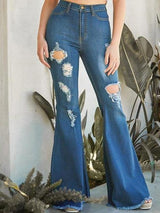 Wide-leg Trendy Ripped Denim Stretch Flared Pants - Jeans - INS | Online Fashion Free Shipping Clothing, Dresses, Tops, Shoes - 02/07/2021 - 40-50 - Bottoms