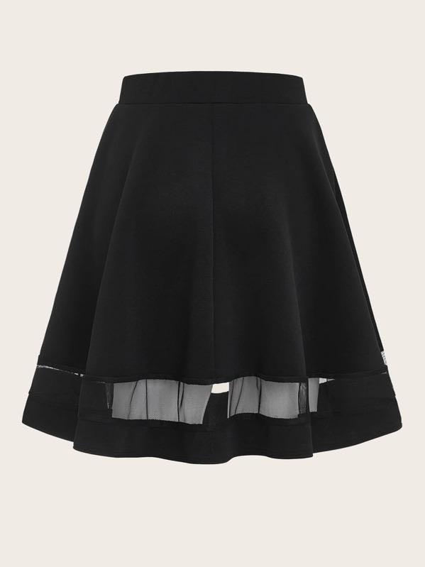 Wide Waistband Mesh Insert Flare Skirt - INS | Online Fashion Free Shipping Clothing, Dresses, Tops, Shoes